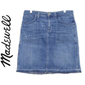 MADEWELL Distressed Denim Pencil Skirt, Released Hem, Cotton Spandex,  29